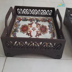 سینی و قندان پته ظریف بافت با چوب لیزری و رنگ گیاهی