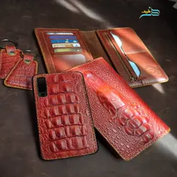 ست زیبای کیف مردانه، گاردگوشی و جاکلیدی چرمی کروکدیلی