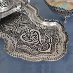 سرویس سماور برنجی قلمزنی روکش نقره و تنگ شاخدار با روکش کوره ای