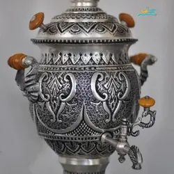سرویس سماور برنجی قلمزنی روکش نقره و تنگ شاخدار با روکش کوره ای
