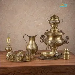 سرویس سماور زغالی 6 لیتری برنجی دستساز با روکش نانو