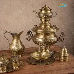 سرویس سماور زغالی 6 لیتری برنجی دستساز با روکش نانو