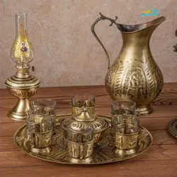 سرویس سماور زغالی 6 لیتری برنجی دستساز با روکش نانو
