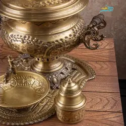 سرویس سماور زغالی 6 لیتری برنجی دستساز با روکش نانو