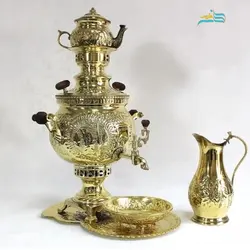 سرویس سماور زغالی 6 لیتری برنجی رنگ ثابت قلم دست اعلاء