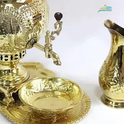 سرویس سماور زغالی 6 لیتری برنجی رنگ ثابت قلم دست اعلاء