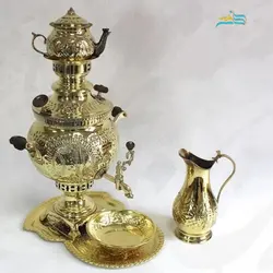 سرویس سماور زغالی 6 لیتری برنجی رنگ ثابت قلم دست اعلاء