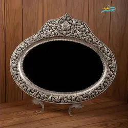 سرویس آینه شمعدان نقش گل برجسته برنجی قلمزنی روکش نقره