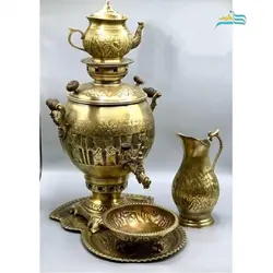 سرویس سماور 6 لیتری قلمزنی زغالی و گازی آنتیک، ریز قلم و پرکار