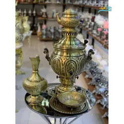 سماور گازی (برقی) برنجی 6 لیتری روکش نانو ورق یک دهم رنگ ثابت