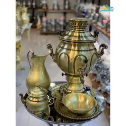 سماور برنجی 6 لیتری، دارای ورق ضخیم و روکش نانو و رنگ آنتیک