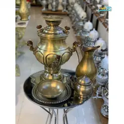سرویس 5 تکه سماور گازی برنجی 6 لیتری با ورق یک دهم