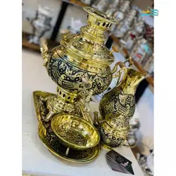 سرویس سماور برنجی زغالی  8 لیتری سیاه قلم ورق یک دهم