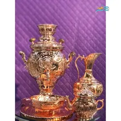 سماور برنجی 5 لیتری قلم زنی با روکش کوره ای مس ورق ضخیم
