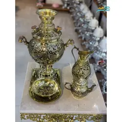 سماور زغالی برنجی 4 لیتری ورق ضخیم با روکش نانو و آبکاری کوره ای