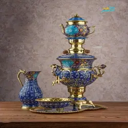 سرویس سماور برنجی دکوری 3 لیتری پرداز با روکش پلی استر