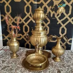 سرویس پنج تکه سماور زغالی 5 لیتری عدسی دسته ماهی