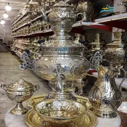 سرویس سماور ٦ لیتری برنجی زغالی قلمزنی دسه ماهی ورق ضخیم