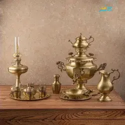 سرویس سماور زغالی سنگین وزن 6 لیتری شش ضلعی دسته ماهی