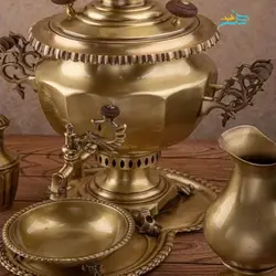 سرویس سماور زغالی سنگین وزن 6 لیتری شش ضلعی دسته ماهی