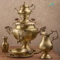 سرویس سماور زغالی سنگین وزن 6 لیتری شش ضلعی دسته ماهی