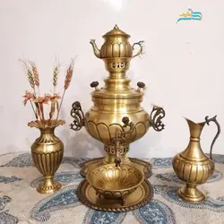 سرویس پنج تکه سماور زغالی ٦ لیتری عدسی مدل نگین