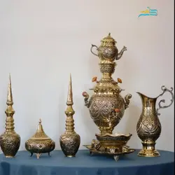 سرویس سماور، تنگ شاخدار و گز خوری 200 مثقالی طرح اسلیمی