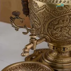 سرویس سماور برنجی 6 لیتری قلمزنی قلم گل و مرغ روکش نانو