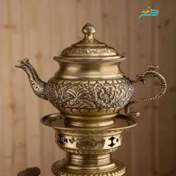 سرویس سماور برنجی 6 لیتری قلمزنی قلم گل و مرغ روکش نانو