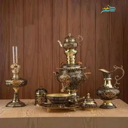 سرویس سماور زغالی اعیانی و پرکار برنجی 6 لیتری