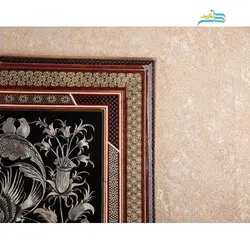 تابلو قلمزنی مسی با قاب خاتم کاری دست ساز و روکش پلی استر