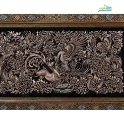 تابلو قلمزنی دست اعلاء مسی 67 در 107 سانتیمتر با قاب خاتم