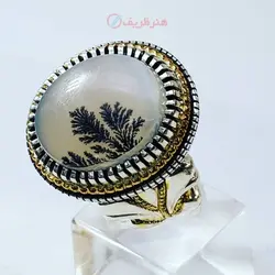 انگشتر تمام دستساز طلا نقره با نگین شجر کلکسیونی