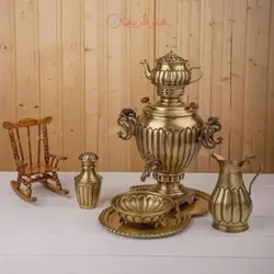 سرویس سماور زغالی برنجی خط دار آناناسی با چایدان