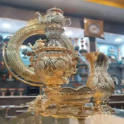 سماور برنجی آبکاری طلای 24 عیار مدل خربزه ای روکش کوره ای