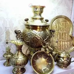 سماور زغالی برنجی قلمزنی دست 6 لیتری طرح خاص و تک 