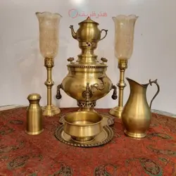 ست سماور زغالی برنجی 6 لیتری مدل دسته خواب 5 پارچه