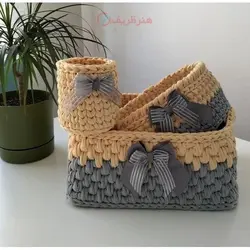 ست سبد تریکو نظم دهنده منزل دست بافت با رنگ و طرح دلخواه