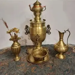 سرویس سماور برنجی ذغالی 6 لیتری مدل نیم نظر با ورق ضخیم و با کیفیت