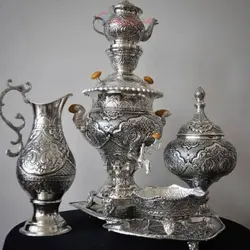 سرویس سماور تزئینی 4 لیتری و گزخوری برنجی اثر استاد نقیان