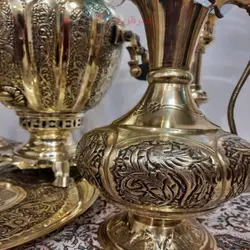 سرویس سماور قلمزنی زغالی برنجی 7 لیتری با ورق ضخیم و کیفیت عالی