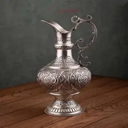سرویس سماور برنجی 3.5 لیتری روکش نقره قلمزنی ریزه با روکش کوره ای