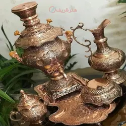 سرویس سماور ذغالی و برقی مسی 8 لیتری با روکش کوره ای و رنگ ثابت