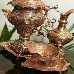 سرویس سماور ذغالی و برقی مسی 8 لیتری با روکش کوره ای و رنگ ثابت