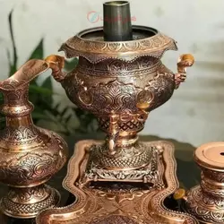 سرویس سماور ذغالی و برقی مسی 8 لیتری با روکش کوره ای و رنگ ثابت