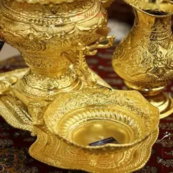 سرویس سماور برنجی قلمزنی 3 لیتری آبکاری شبه طلا و رنگ ثابت کوره ای