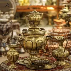 سرویس سماور برنجی 6 لیتری آنتیک شده و نانو شده رنگ ثابت