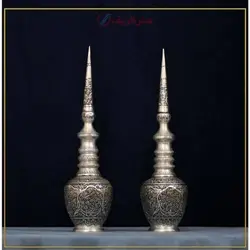 سرویس سماور برنجی 5 لیتری روکش نقره طرح اسلیمی اثر استاد هرندی