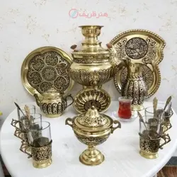 سرویس سماور قلمزنی برنجی 6 لیتری طرح آینه دسته شاخ