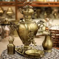 سرویس سماور زغالی برنجی 4 لیتری آنتیک شده با پوشش نانو